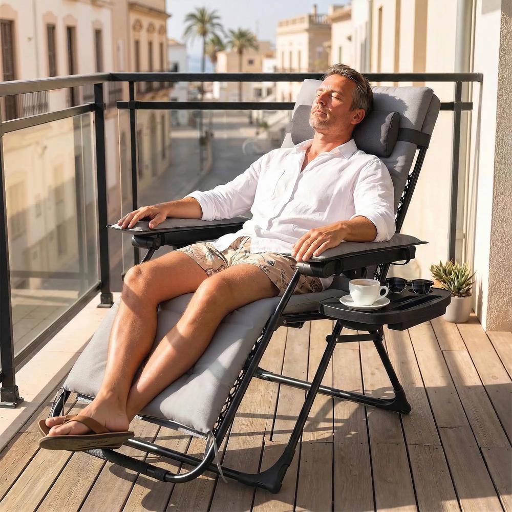 Outsunny Zero Gravity Chair, Folding Sun Lounger Reclining Garden Chair with Arm Pads, Cushion, Cup Holder, Headrest 20