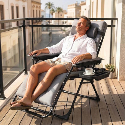 Outsunny Zero Gravity Chair, Folding Sun Lounger Reclining Garden Chair with Arm Pads, Cushion, Cup Holder, Headrest 20