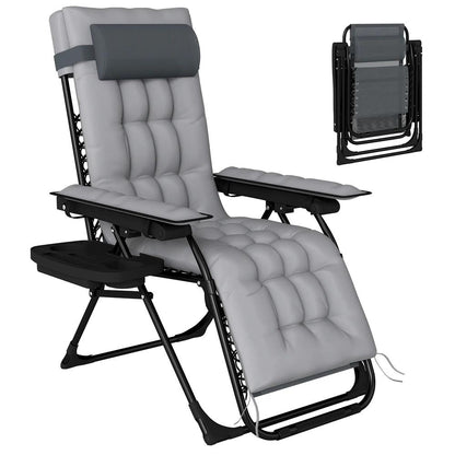 Outsunny Zero Gravity Chair, Folding Sun Lounger Reclining Garden Chair with Arm Pads, Cushion, Cup Holder, Headrest 21