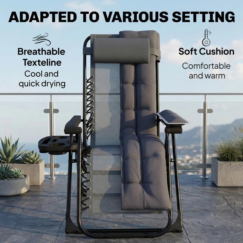 Outsunny Zero Gravity Chair, Folding Sun Lounger Reclining Garden Chair with Arm Pads, Cushion, Cup Holder, Headrest 5