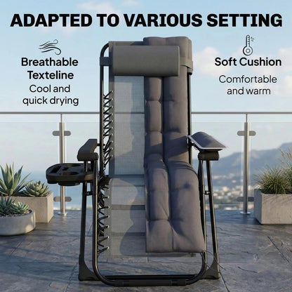 Outsunny Zero Gravity Chair, Folding Sun Lounger Reclining Garden Chair with Arm Pads, Cushion, Cup Holder, Headrest 5