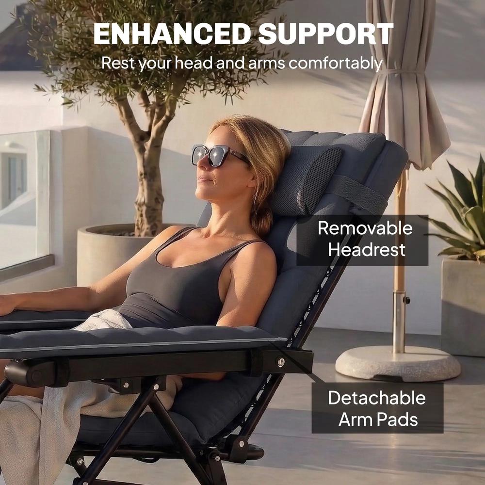 Outsunny Zero Gravity Chair, Folding Sun Lounger Reclining Garden Chair with Arm Pads, Cushion, Cup Holder, Headrest 6
