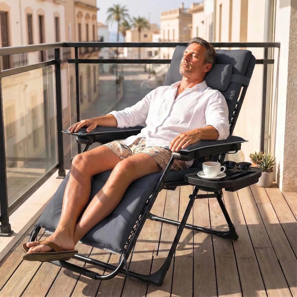 Outsunny Zero Gravity Chair, Folding Sun Lounger Reclining Garden Chair with Arm Pads, Cushion, Cup Holder, Headrest 9