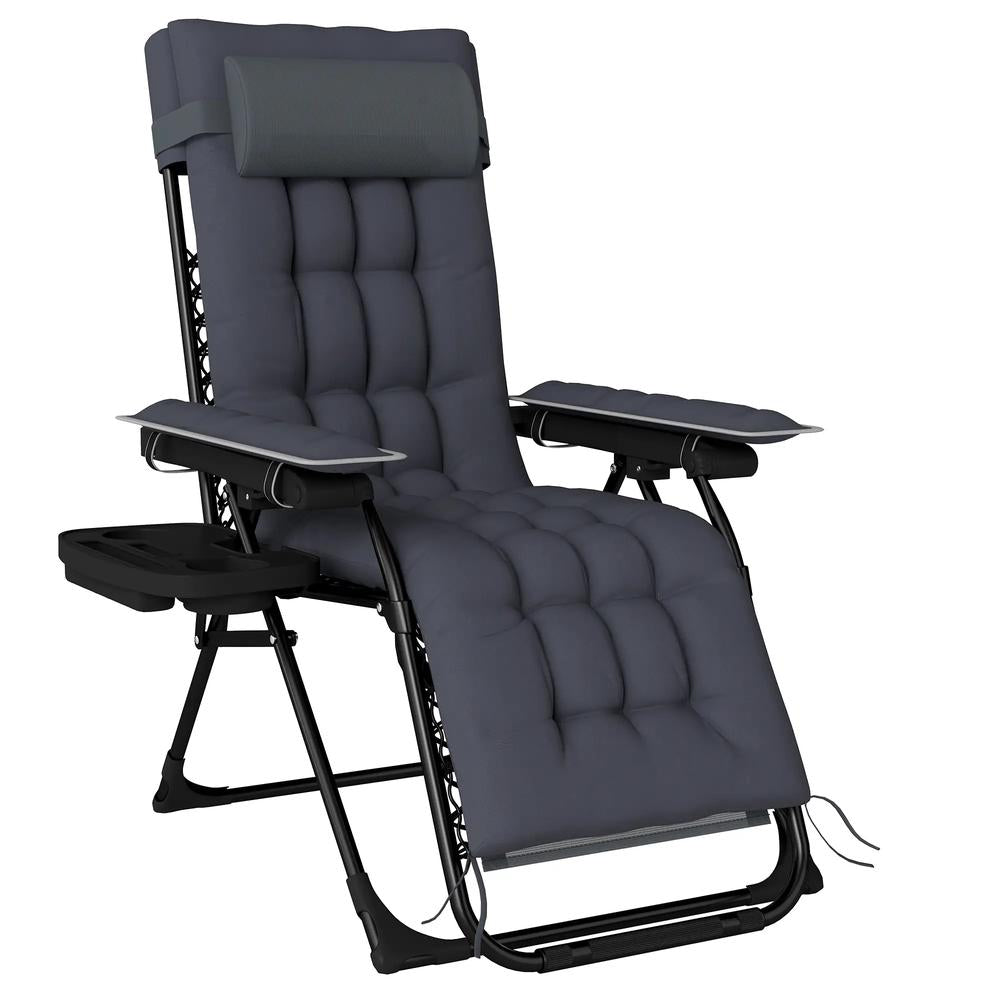 Outsunny Zero Gravity Chair, Folding Sun Lounger Reclining Garden Chair with Arm Pads, Cushion, Cup Holder, Headrest 