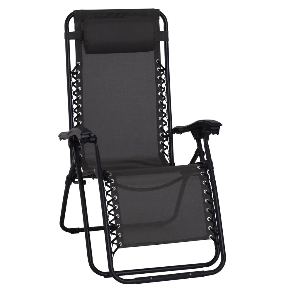 Outsunny Zero Gravity Chair Metal Frame Texteline Armchair Outdoor Folding and Reclining Sun Lounger with Head Pillow for Patio Decking Gardens Camping 10