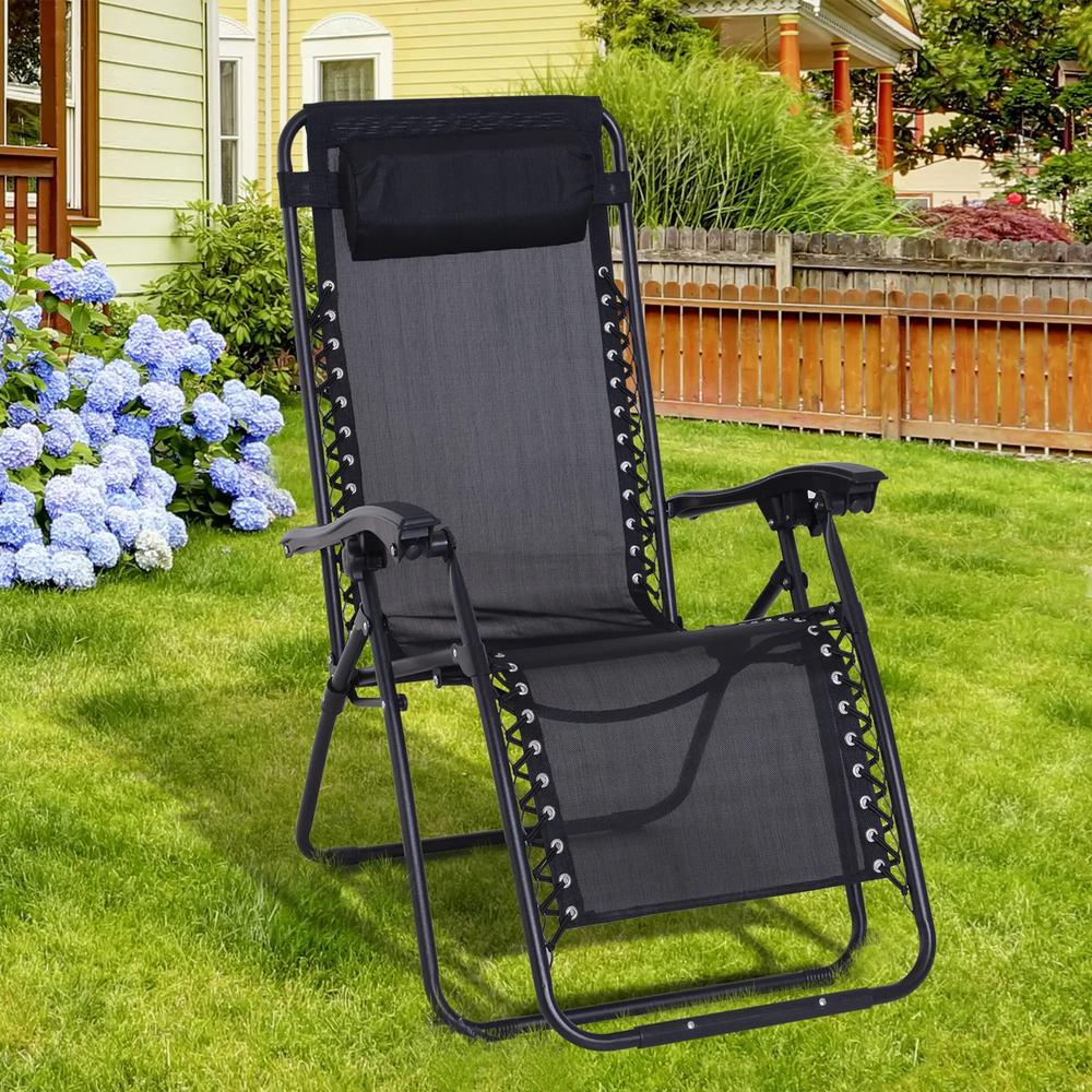 Outsunny Zero Gravity Chair Metal Frame Texteline Armchair Outdoor Folding and Reclining Sun Lounger with Head Pillow for Patio Decking Gardens Camping 11