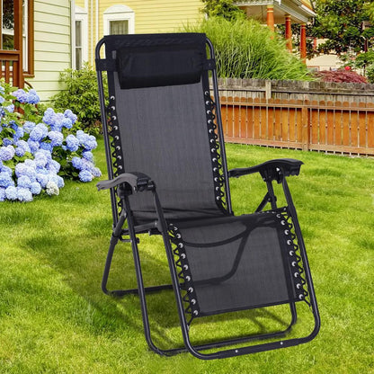 Outsunny Zero Gravity Chair Metal Frame Texteline Armchair Outdoor Folding and Reclining Sun Lounger with Head Pillow for Patio Decking Gardens Camping 11