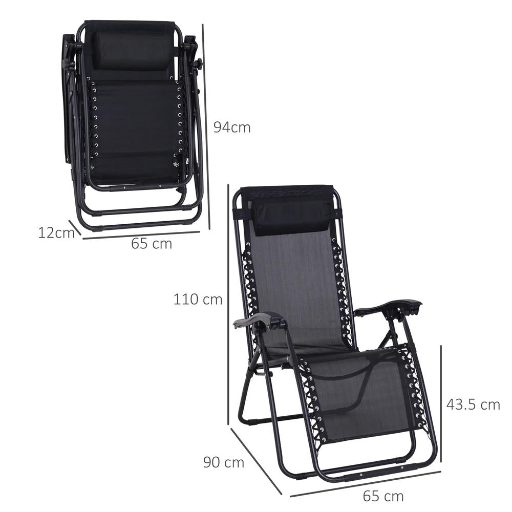 Outsunny Zero Gravity Chair Metal Frame Texteline Armchair Outdoor Folding and Reclining Sun Lounger with Head Pillow for Patio Decking Gardens Camping 12