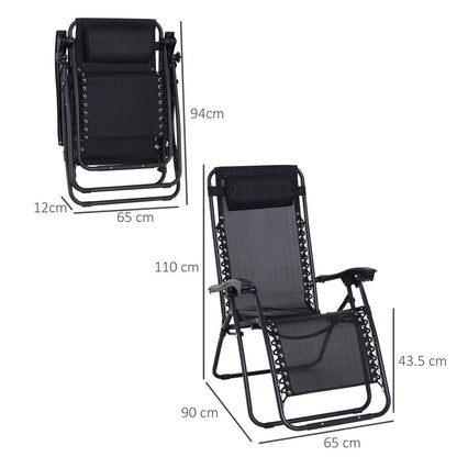 Outsunny Zero Gravity Chair Metal Frame Texteline Armchair Outdoor Folding and Reclining Sun Lounger with Head Pillow for Patio Decking Gardens Camping 12