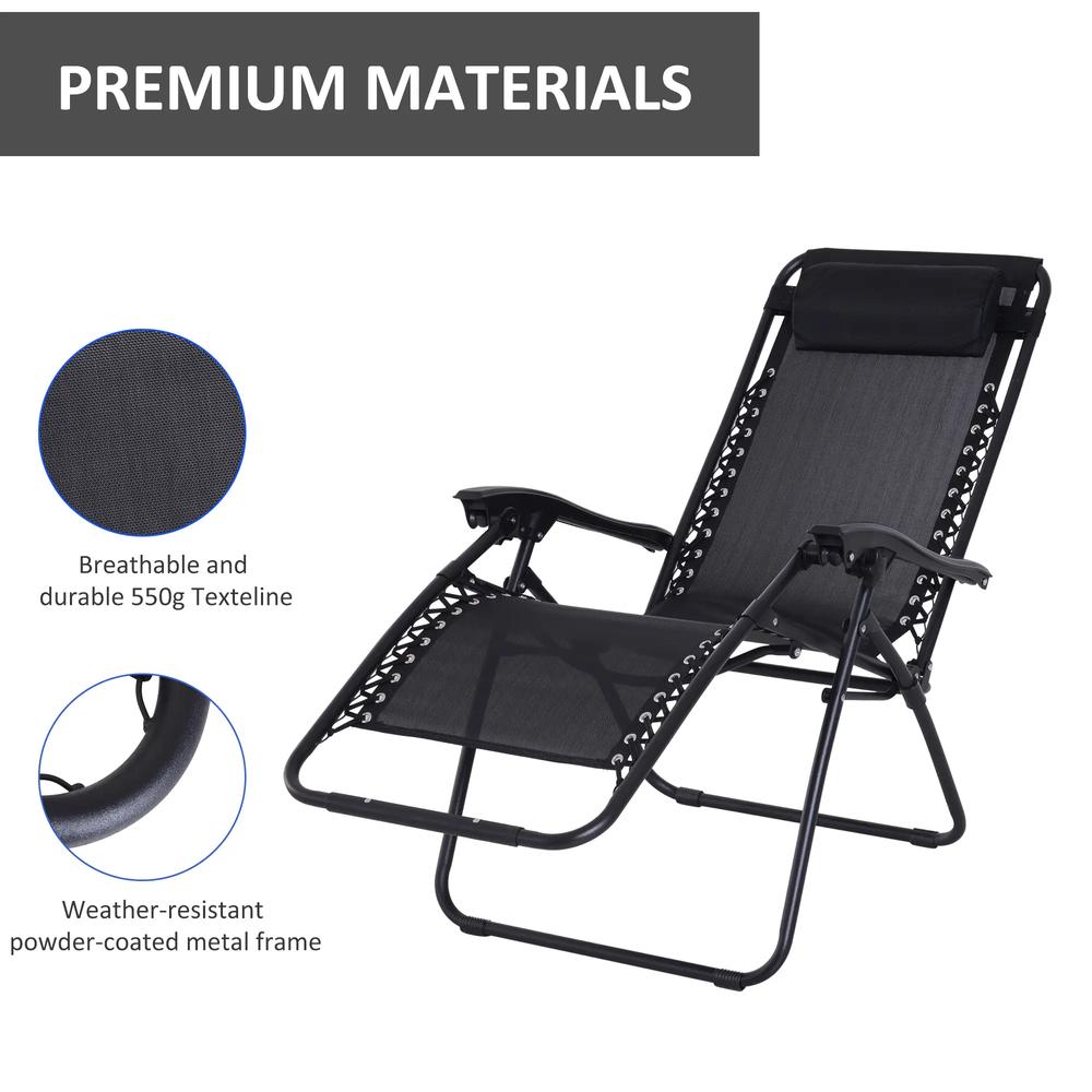Outsunny Zero Gravity Chair Metal Frame Texteline Armchair Outdoor Folding and Reclining Sun Lounger with Head Pillow for Patio Decking Gardens Camping 15