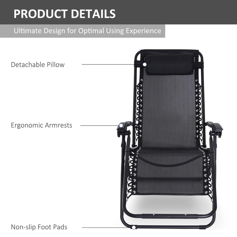 Outsunny Zero Gravity Chair Metal Frame Texteline Armchair Outdoor Folding and Reclining Sun Lounger with Head Pillow for Patio Decking Gardens Camping 16