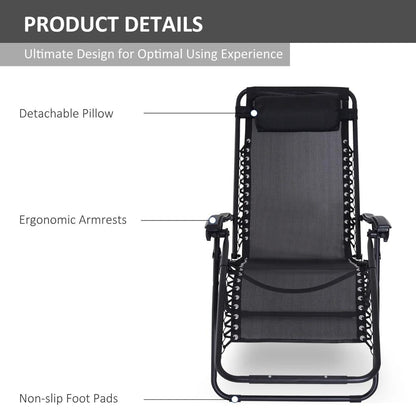 Outsunny Zero Gravity Chair Metal Frame Texteline Armchair Outdoor Folding and Reclining Sun Lounger with Head Pillow for Patio Decking Gardens Camping 16