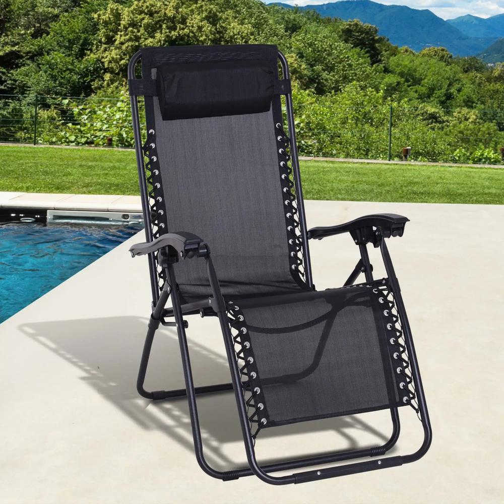 Outsunny Zero Gravity Chair Metal Frame Texteline Armchair Outdoor Folding and Reclining Sun Lounger with Head Pillow for Patio Decking Gardens Camping 19