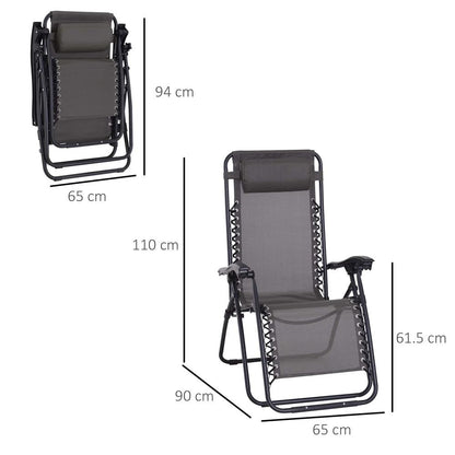 Outsunny Zero Gravity Chair Metal Frame Texteline Armchair Outdoor Folding and Reclining Sun Lounger with Head Pillow for Patio Decking Gardens Camping 2