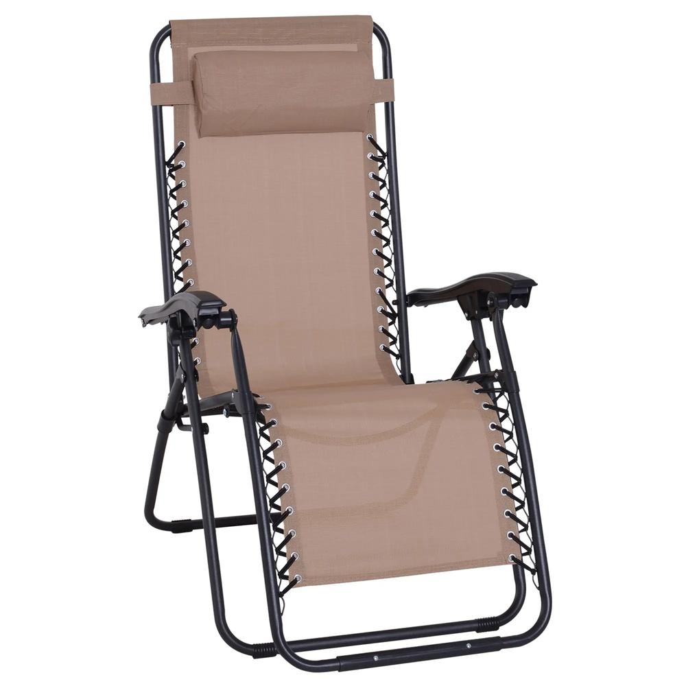 Outsunny Zero Gravity Chair Metal Frame Texteline Armchair Outdoor Folding and Reclining Sun Lounger with Head Pillow for Patio Decking Gardens Camping 21