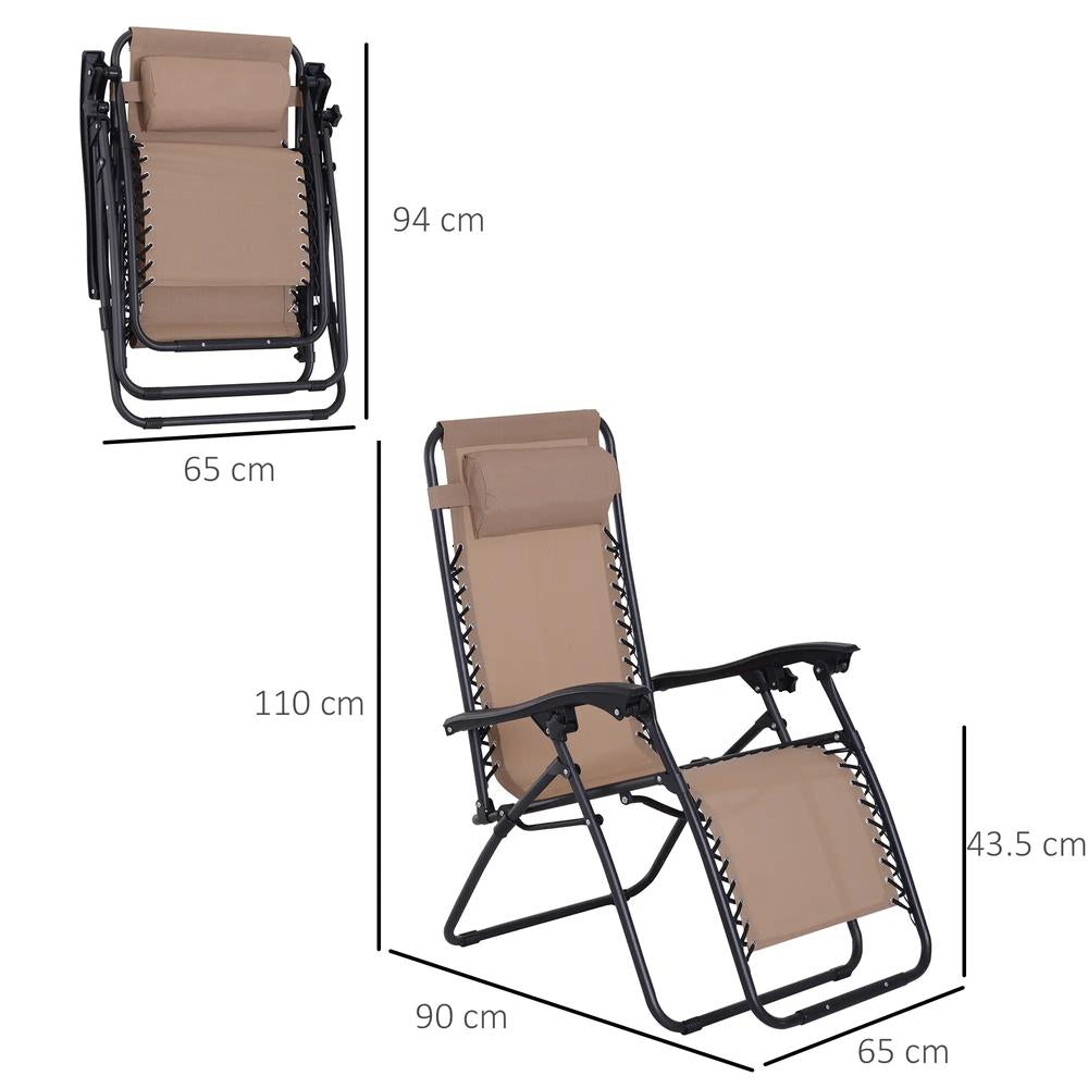 Outsunny Zero Gravity Chair Metal Frame Texteline Armchair Outdoor Folding and Reclining Sun Lounger with Head Pillow for Patio Decking Gardens Camping 23