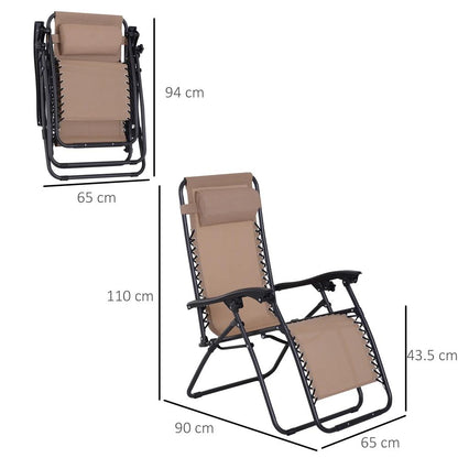 Outsunny Zero Gravity Chair Metal Frame Texteline Armchair Outdoor Folding and Reclining Sun Lounger with Head Pillow for Patio Decking Gardens Camping 23