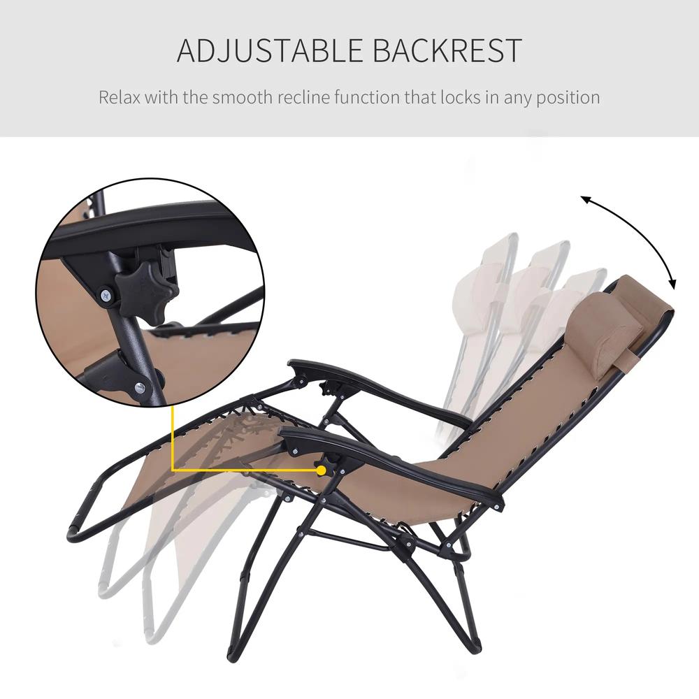 Outsunny Zero Gravity Chair Metal Frame Texteline Armchair Outdoor Folding and Reclining Sun Lounger with Head Pillow for Patio Decking Gardens Camping 24