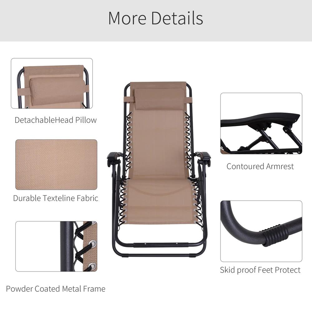 Outsunny Zero Gravity Chair Metal Frame Texteline Armchair Outdoor Folding and Reclining Sun Lounger with Head Pillow for Patio Decking Gardens Camping 26