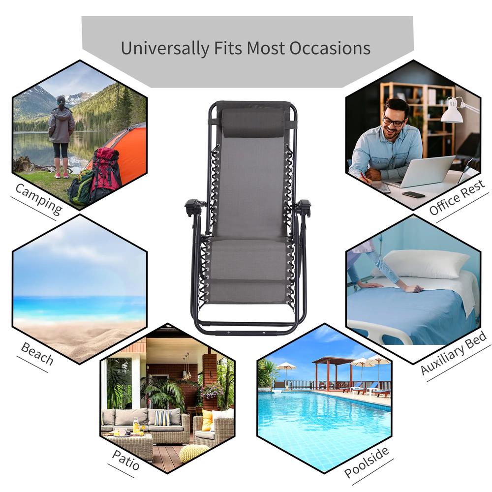 Outsunny Zero Gravity Chair Metal Frame Texteline Armchair Outdoor Folding and Reclining Sun Lounger with Head Pillow for Patio Decking Gardens Camping 3