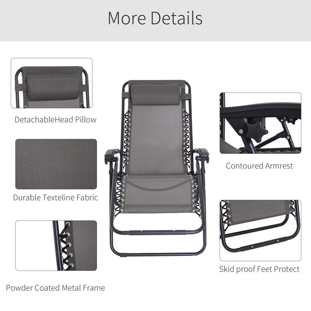 Outsunny Zero Gravity Chair Metal Frame Texteline Armchair Outdoor Folding and Reclining Sun Lounger with Head Pillow for Patio Decking Gardens Camping 4