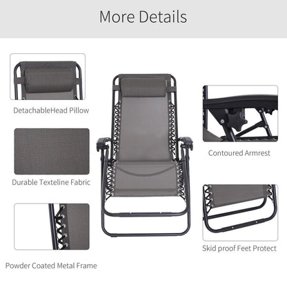 Outsunny Zero Gravity Chair Metal Frame Texteline Armchair Outdoor Folding and Reclining Sun Lounger with Head Pillow for Patio Decking Gardens Camping 4