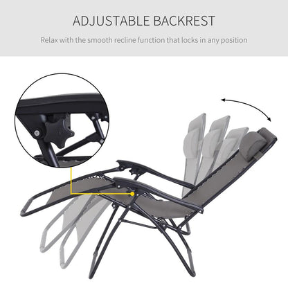 Outsunny Zero Gravity Chair Metal Frame Texteline Armchair Outdoor Folding and Reclining Sun Lounger with Head Pillow for Patio Decking Gardens Camping 5
