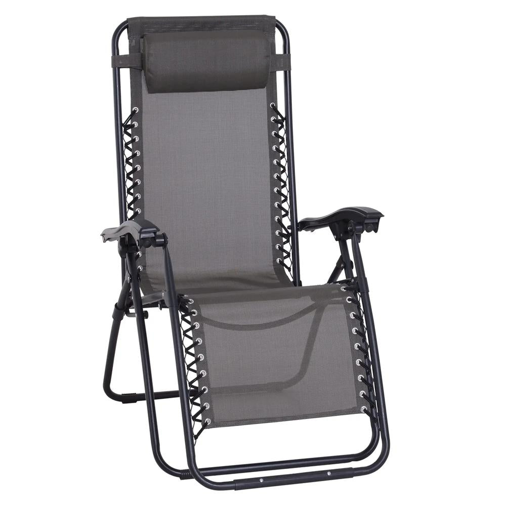 Outsunny Zero Gravity Chair Metal Frame Texteline Armchair Outdoor Folding and Reclining Sun Lounger with Head Pillow for Patio Decking Gardens Camping 