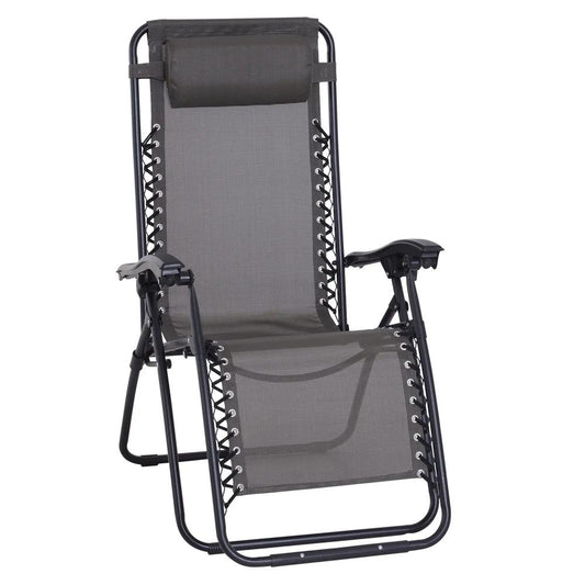 Outsunny Zero Gravity Chair Metal Frame Texteline Armchair Outdoor Folding and Reclining Sun Lounger with Head Pillow for Patio Decking Gardens Camping 