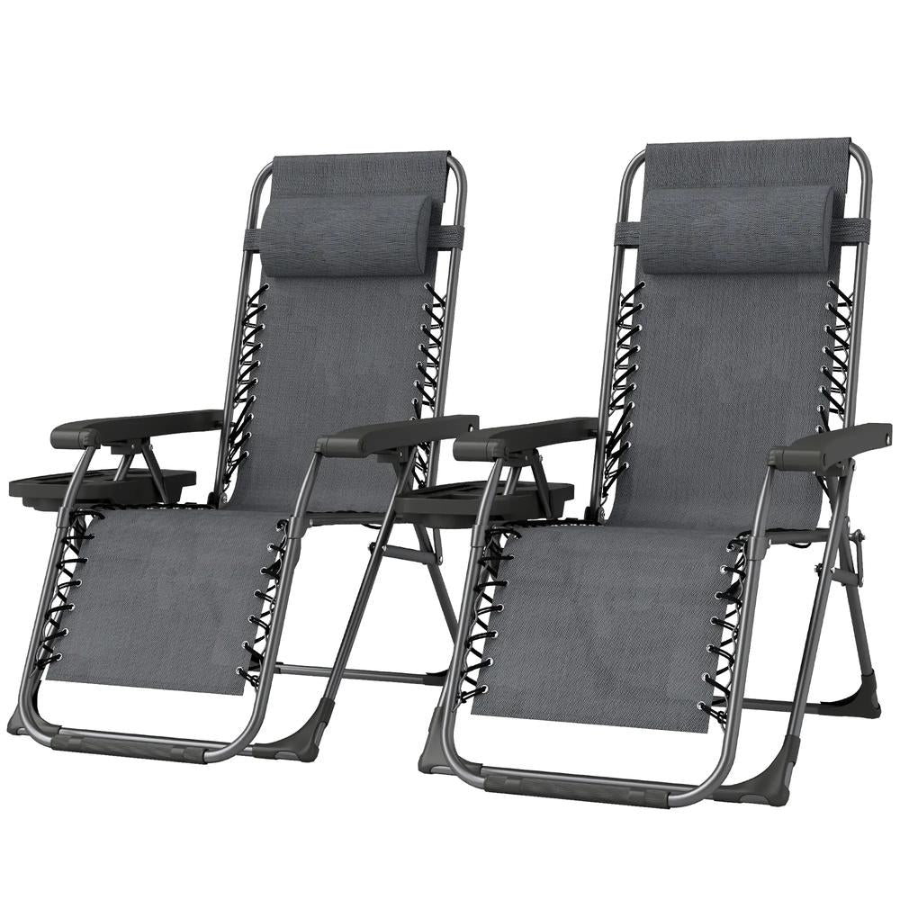 Outsunny Zero Gravity Chairs Set of 2, Folding Sunloungers Reclining Garden Chairs with Cup Holder, Headrest 10