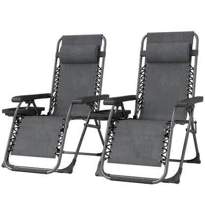 Outsunny Zero Gravity Chairs Set of 2, Folding Sunloungers Reclining Garden Chairs with Cup Holder, Headrest 10