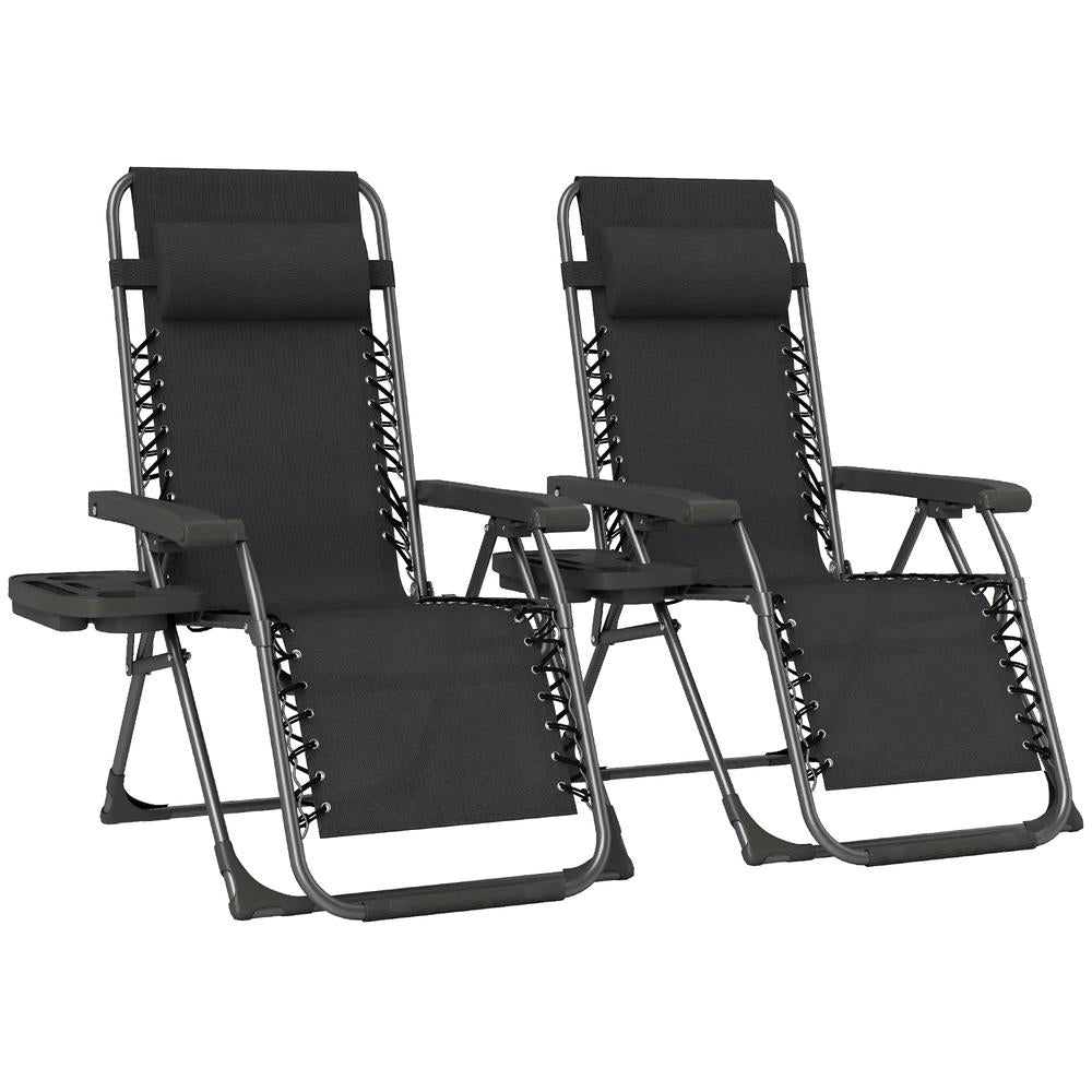 Outsunny Zero Gravity Chairs Set of 2, Folding Sunloungers Reclining Garden Chairs with Cup Holder, Headrest 11