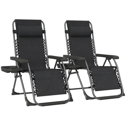 Outsunny Zero Gravity Chairs Set of 2, Folding Sunloungers Reclining Garden Chairs with Cup Holder, Headrest 11