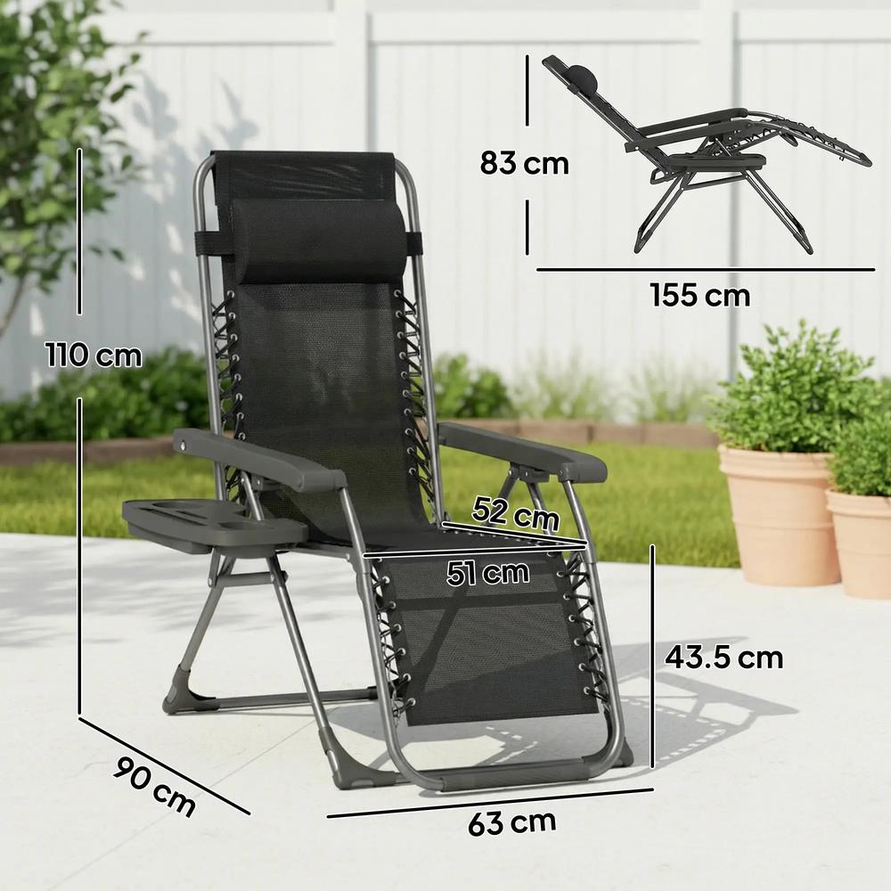 Outsunny Zero Gravity Chairs Set of 2, Folding Sunloungers Reclining Garden Chairs with Cup Holder, Headrest 13