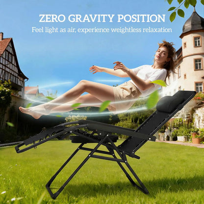 Outsunny Zero Gravity Chairs Set of 2, Folding Sunloungers Reclining Garden Chairs with Cup Holder, Headrest 14