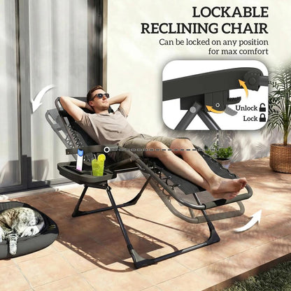 Outsunny Zero Gravity Chairs Set of 2, Folding Sunloungers Reclining Garden Chairs with Cup Holder, Headrest 15