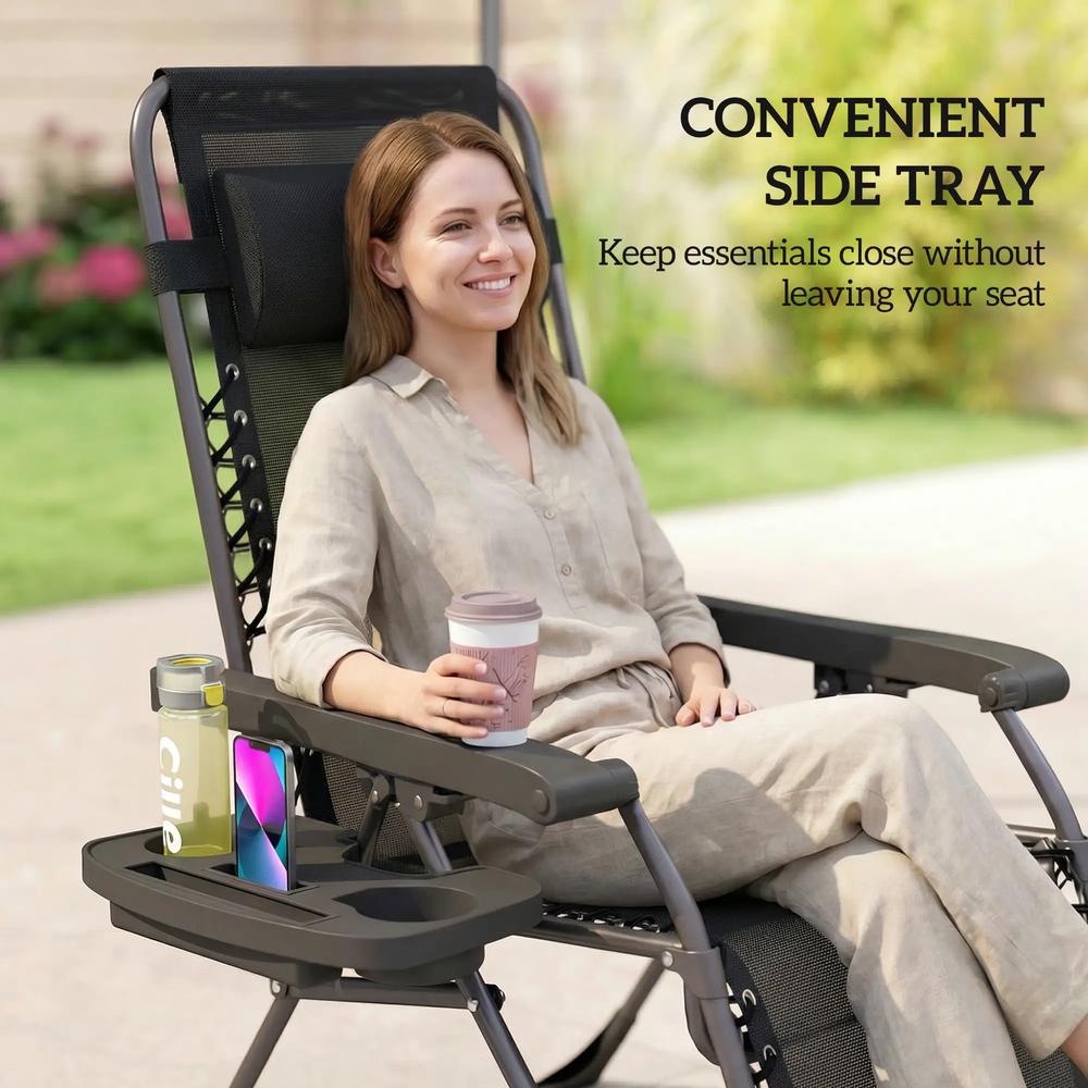 Outsunny Zero Gravity Chairs Set of 2, Folding Sunloungers Reclining Garden Chairs with Cup Holder, Headrest 17
