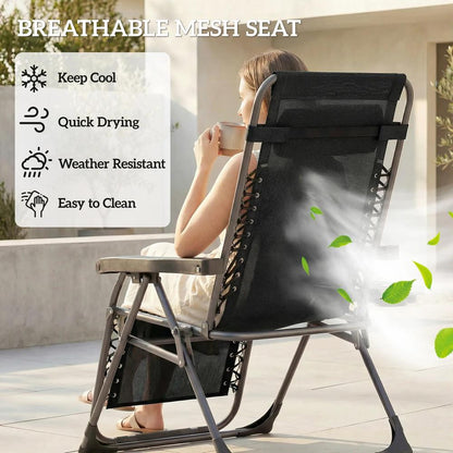 Outsunny Zero Gravity Chairs Set of 2, Folding Sunloungers Reclining Garden Chairs with Cup Holder, Headrest 18