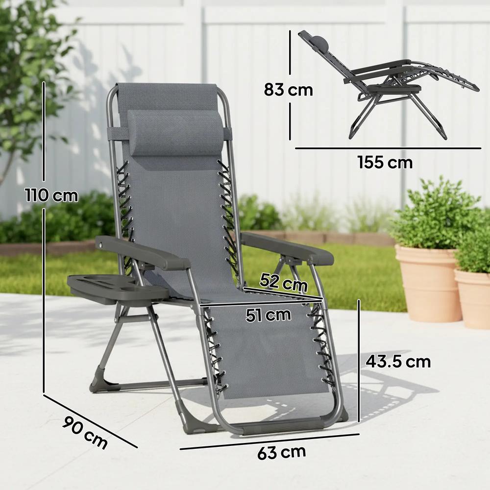 Outsunny Zero Gravity Chairs Set of 2, Folding Sunloungers Reclining Garden Chairs with Cup Holder, Headrest 2
