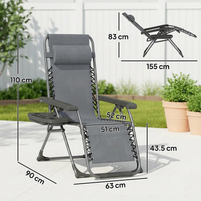 Outsunny Zero Gravity Chairs Set of 2, Folding Sunloungers Reclining Garden Chairs with Cup Holder, Headrest 2