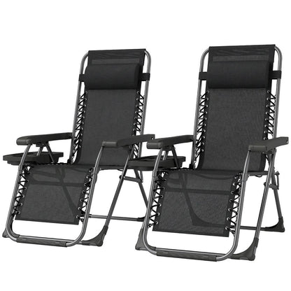 Outsunny Zero Gravity Chairs Set of 2, Folding Sunloungers Reclining Garden Chairs with Cup Holder, Headrest 21