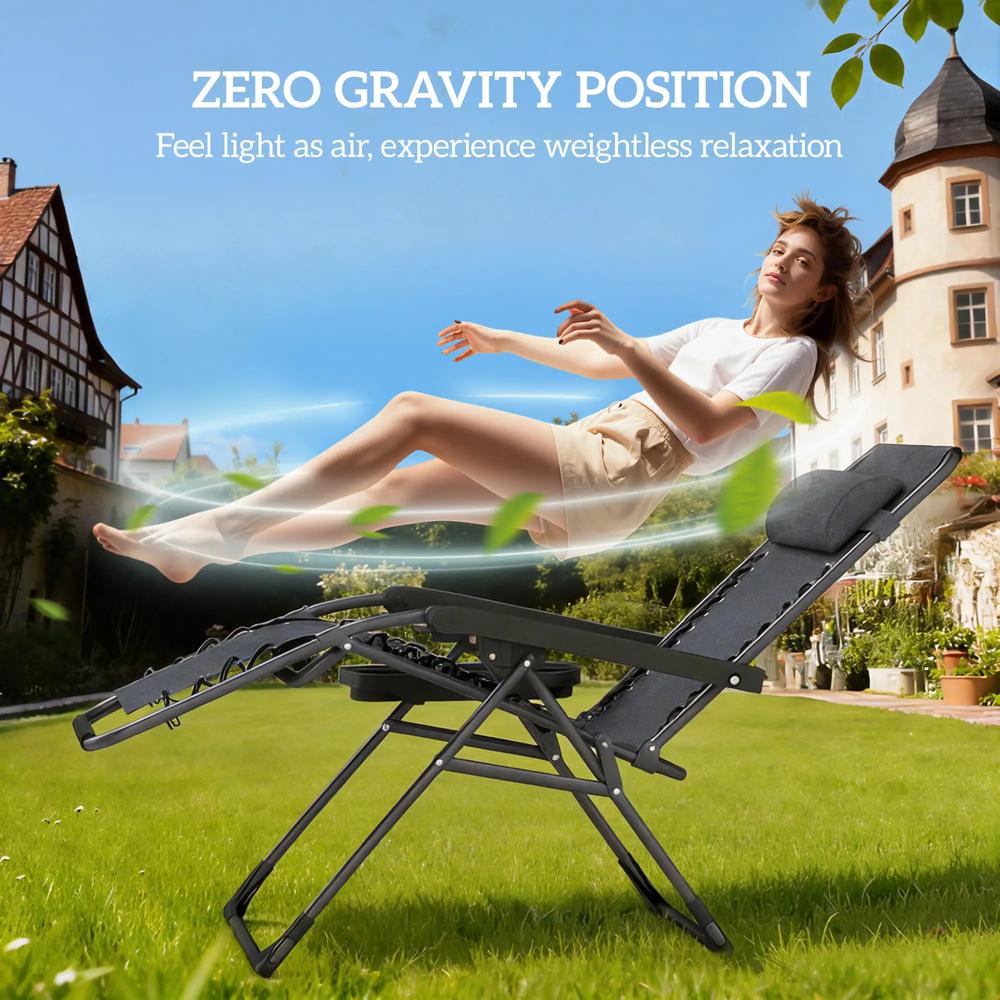 Outsunny Zero Gravity Chairs Set of 2, Folding Sunloungers Reclining Garden Chairs with Cup Holder, Headrest 3