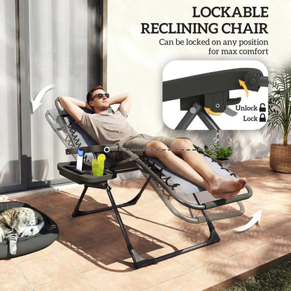 Outsunny Zero Gravity Chairs Set of 2, Folding Sunloungers Reclining Garden Chairs with Cup Holder, Headrest 4