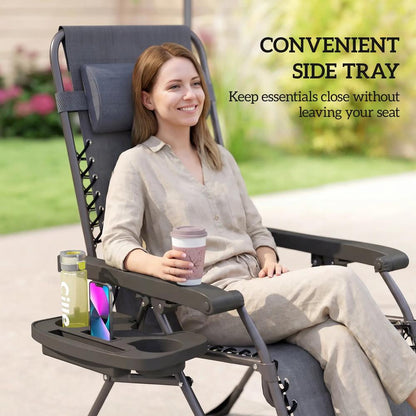 Outsunny Zero Gravity Chairs Set of 2, Folding Sunloungers Reclining Garden Chairs with Cup Holder, Headrest 6