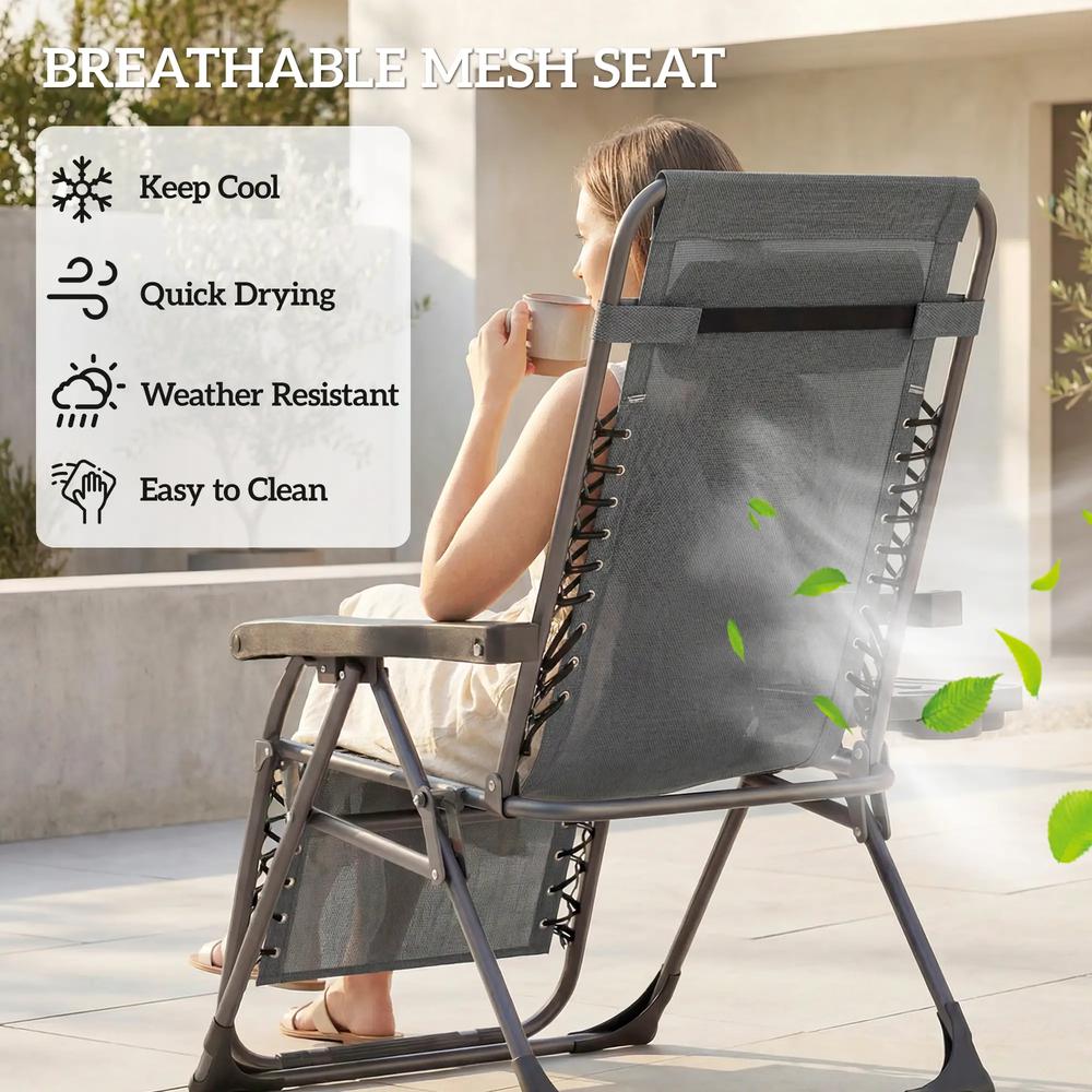 Outsunny Zero Gravity Chairs Set of 2, Folding Sunloungers Reclining Garden Chairs with Cup Holder, Headrest 7