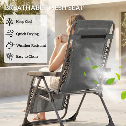 Outsunny Zero Gravity Chairs Set of 2, Folding Sunloungers Reclining Garden Chairs with Cup Holder, Headrest 7