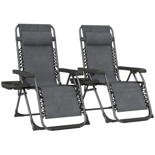 Outsunny Zero Gravity Chairs Set of 2, Folding Sunloungers Reclining Garden Chairs with Cup Holder, Headrest 