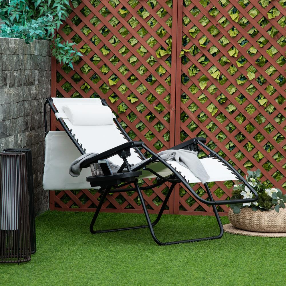 Outsunny Zero Gravity Garden Folding Patio Sun Lounger w/Cup Holder & Canopy Shade White 11