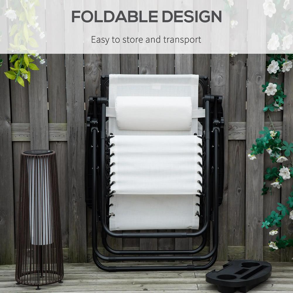 Outsunny Zero Gravity Garden Folding Patio Sun Lounger w/Cup Holder & Canopy Shade White 5