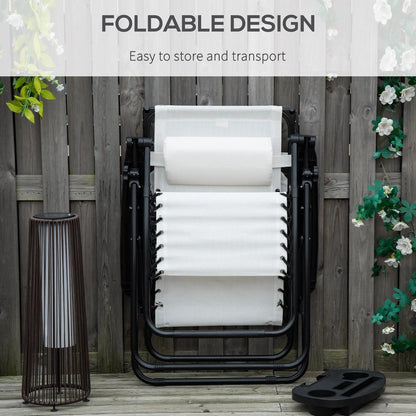Outsunny Zero Gravity Garden Folding Patio Sun Lounger w/Cup Holder & Canopy Shade White 5